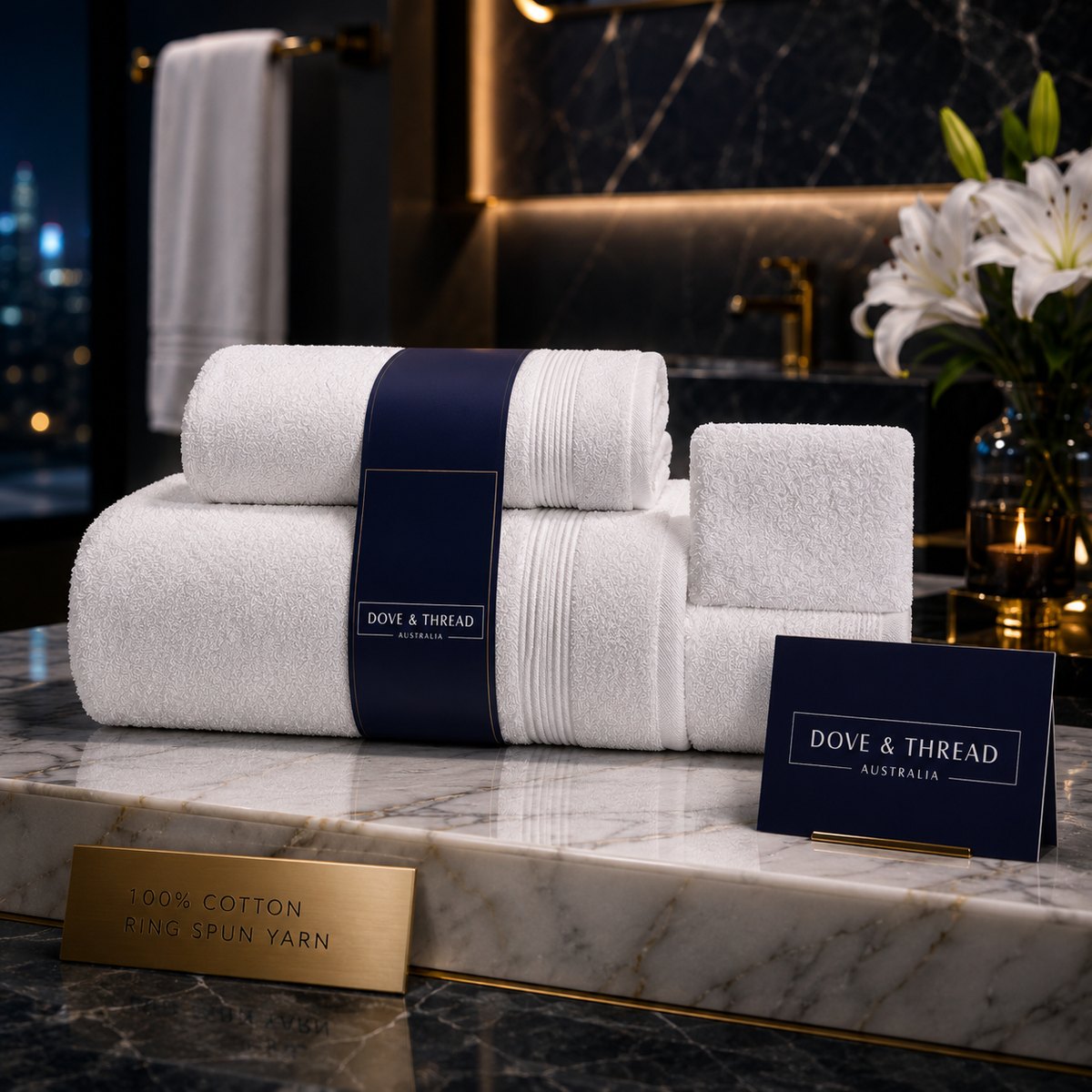 Dove & Thread bath towel set, styled